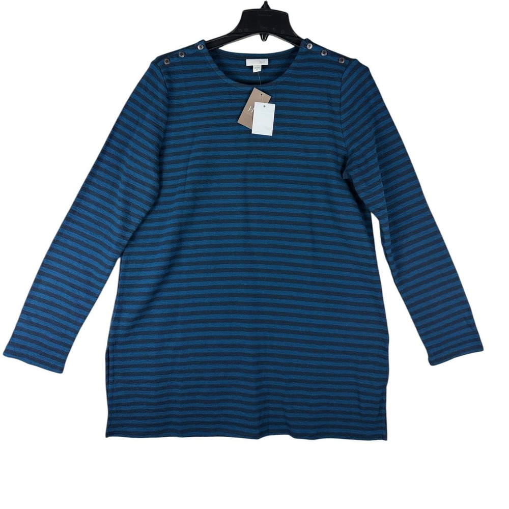 J. Jill Blue Striped Button Shoulder Cotton Tunic Top Mens Medium 076391 NWT